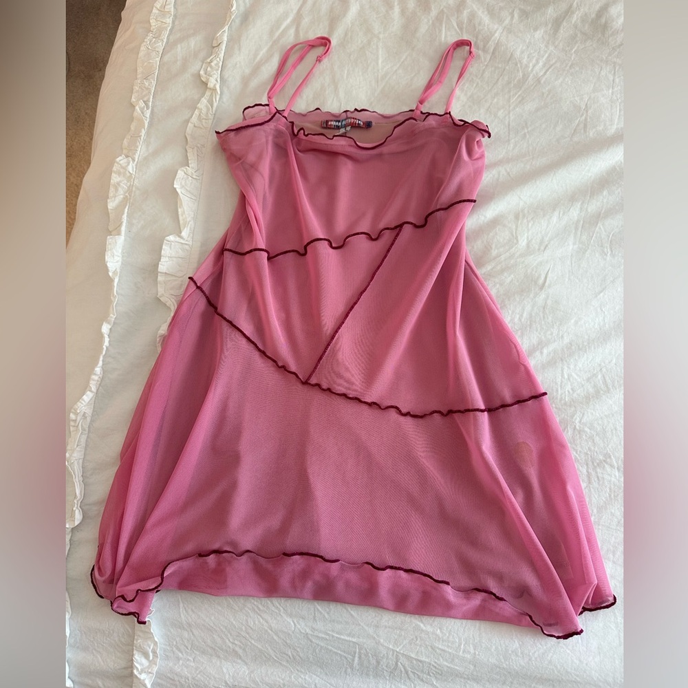 Pink Mesh Lined Slip Dress with Contrasting Trim